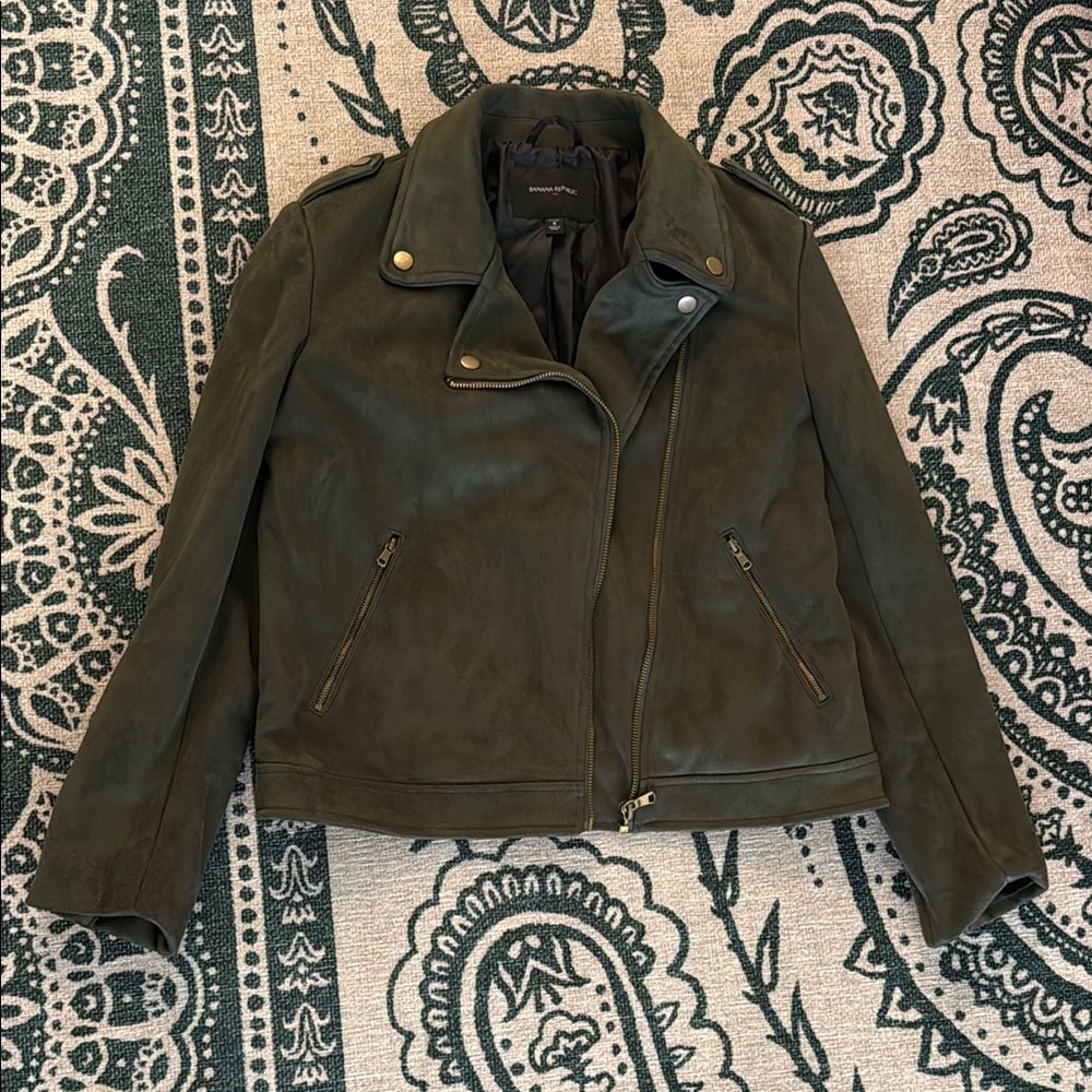 Banana Republic Faux Suede Olive Green Jacket | Petite Small
